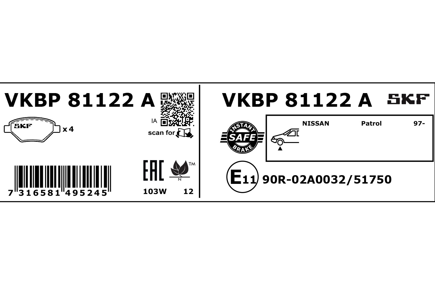 SKF VKBP 81122 A Bremsbelagsatz, Scheibenbremse